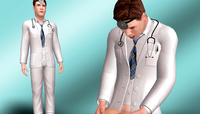 Male character wearing a white doctor coat and stethoscope.