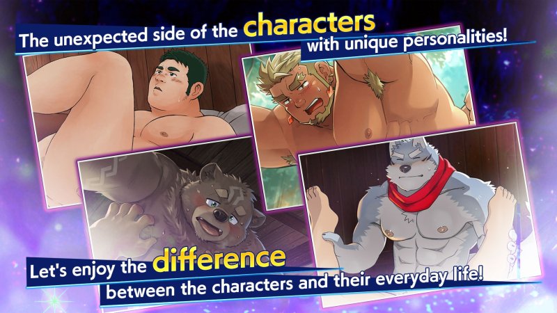 Character recruitment collage featuring muscular male fantasy figures — Crave Saga X - Master of Bonds screenshot.