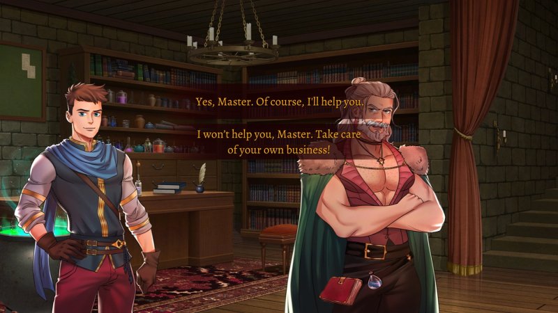 Two male fantasy characters in a candlelit interior scene — My Incubi Harem screenshot.